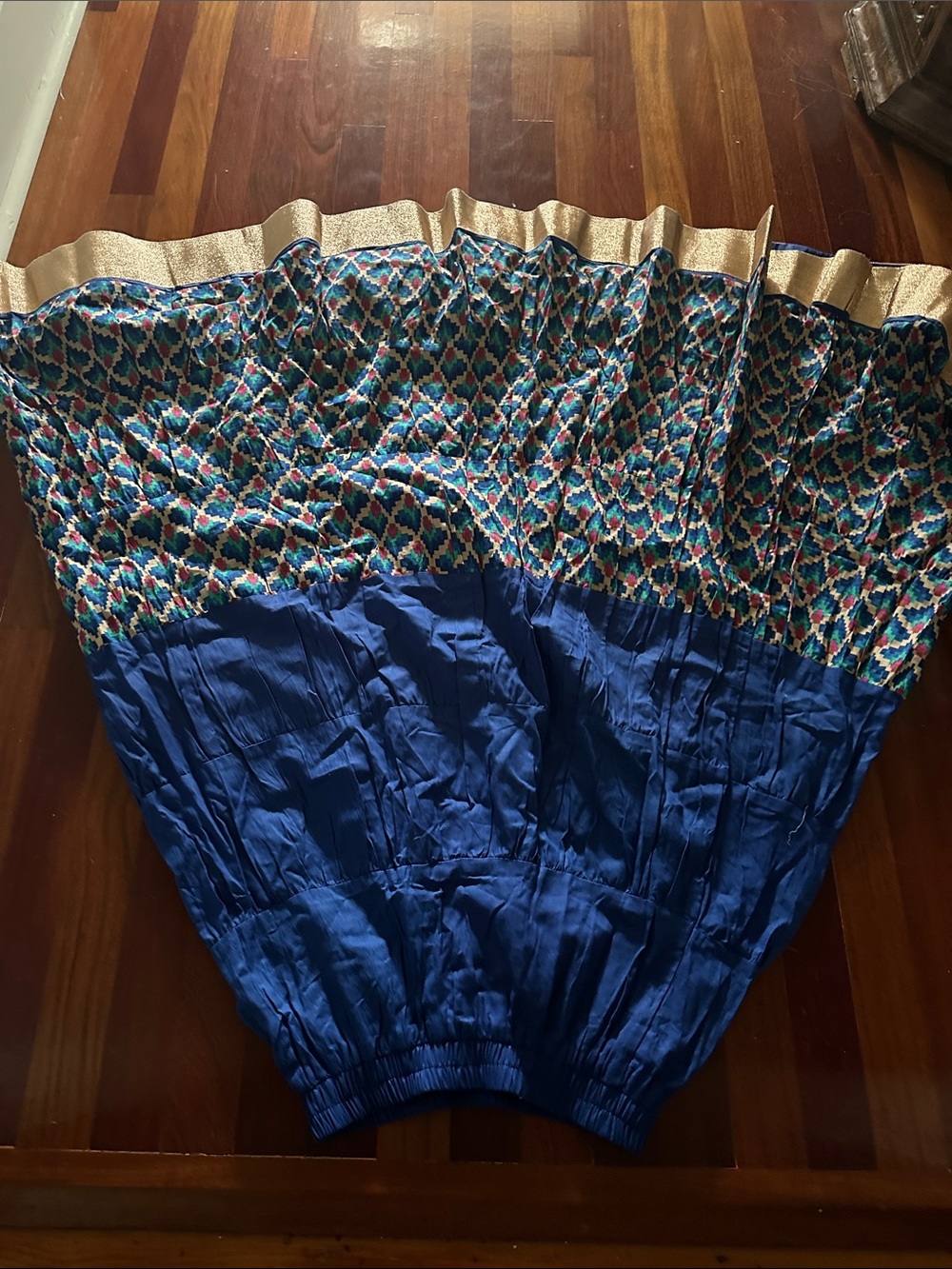 Girls' Blue Patterned Elastic Waist Harem Pants